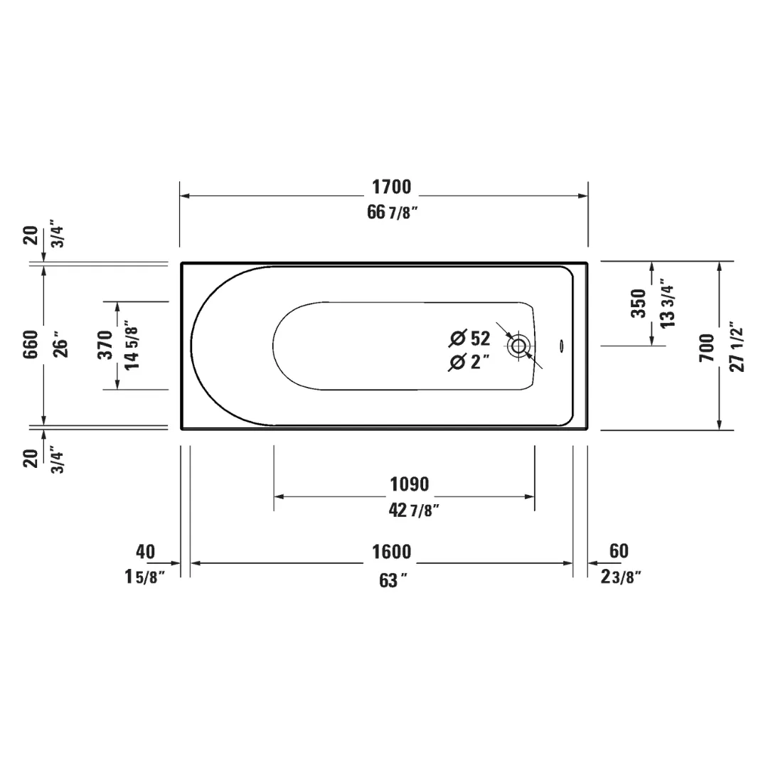 Bồn tắm xây 1700 x 700mm - D-Neo