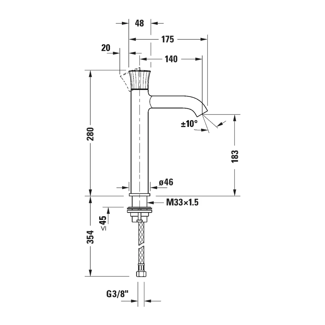 Vòi chậu size L 280mm tích hợp bọt khí, giới hạn nhiệt độ - White Tulip