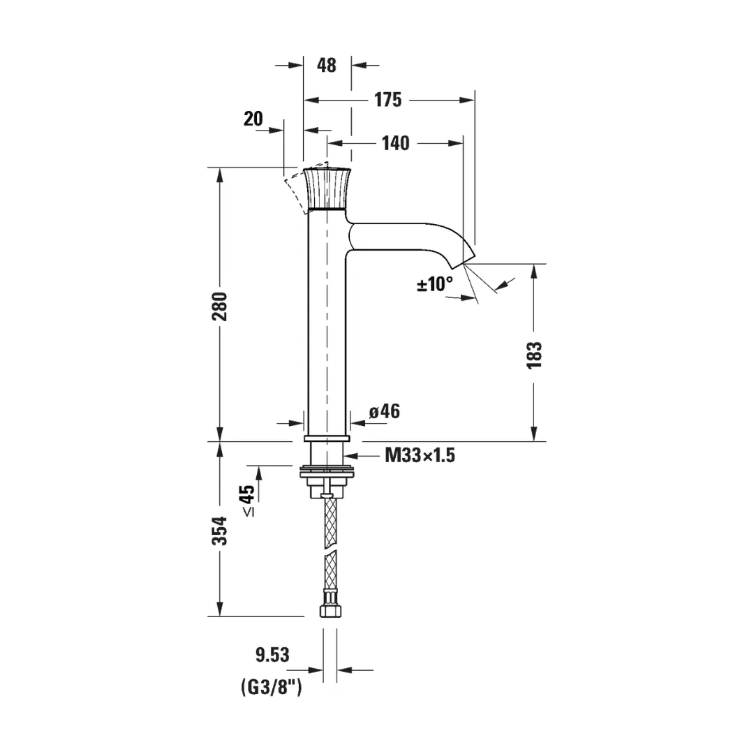 Vòi chậu size L 280mm tích hợp bọt khí, giới hạn nhiệt độ - White Tulip
