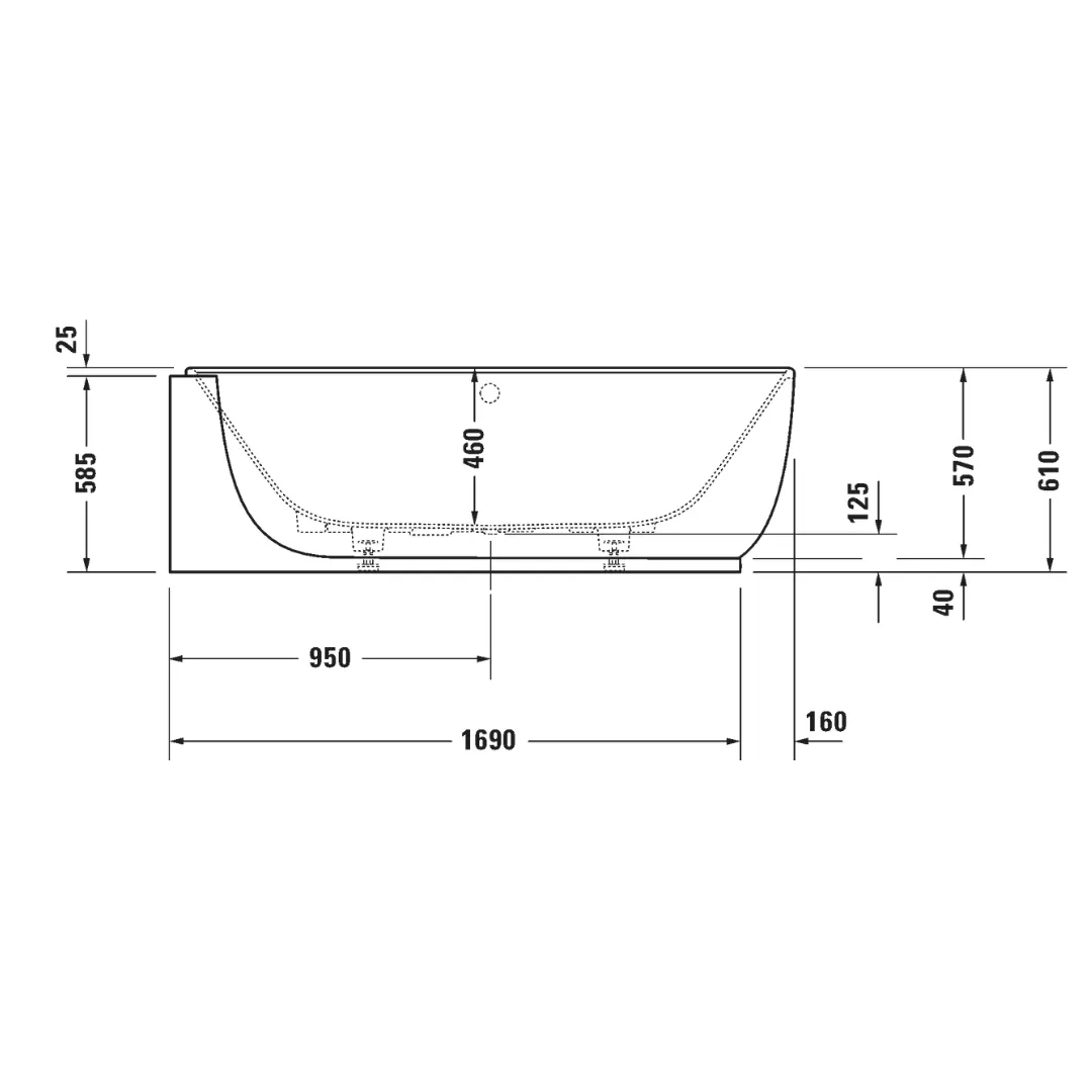 Bồn tắm dựa tường massage sục khí  1850 x 950 mm - LUV