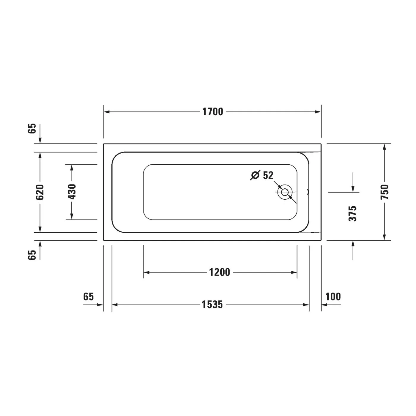 Bồn tắm dựa tường massage 1700x750mm-D-Code