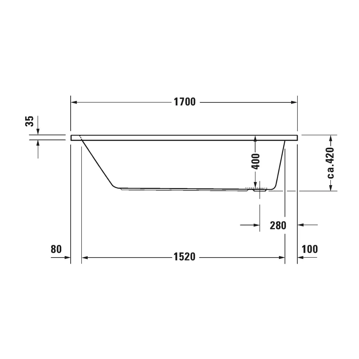 Bồn tắm dựa tường massage 1700x750mm-D-Code