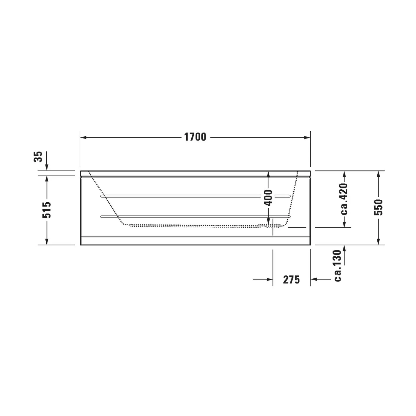 Bồn tắm dựa tường massage 1700x700mm-D-Code