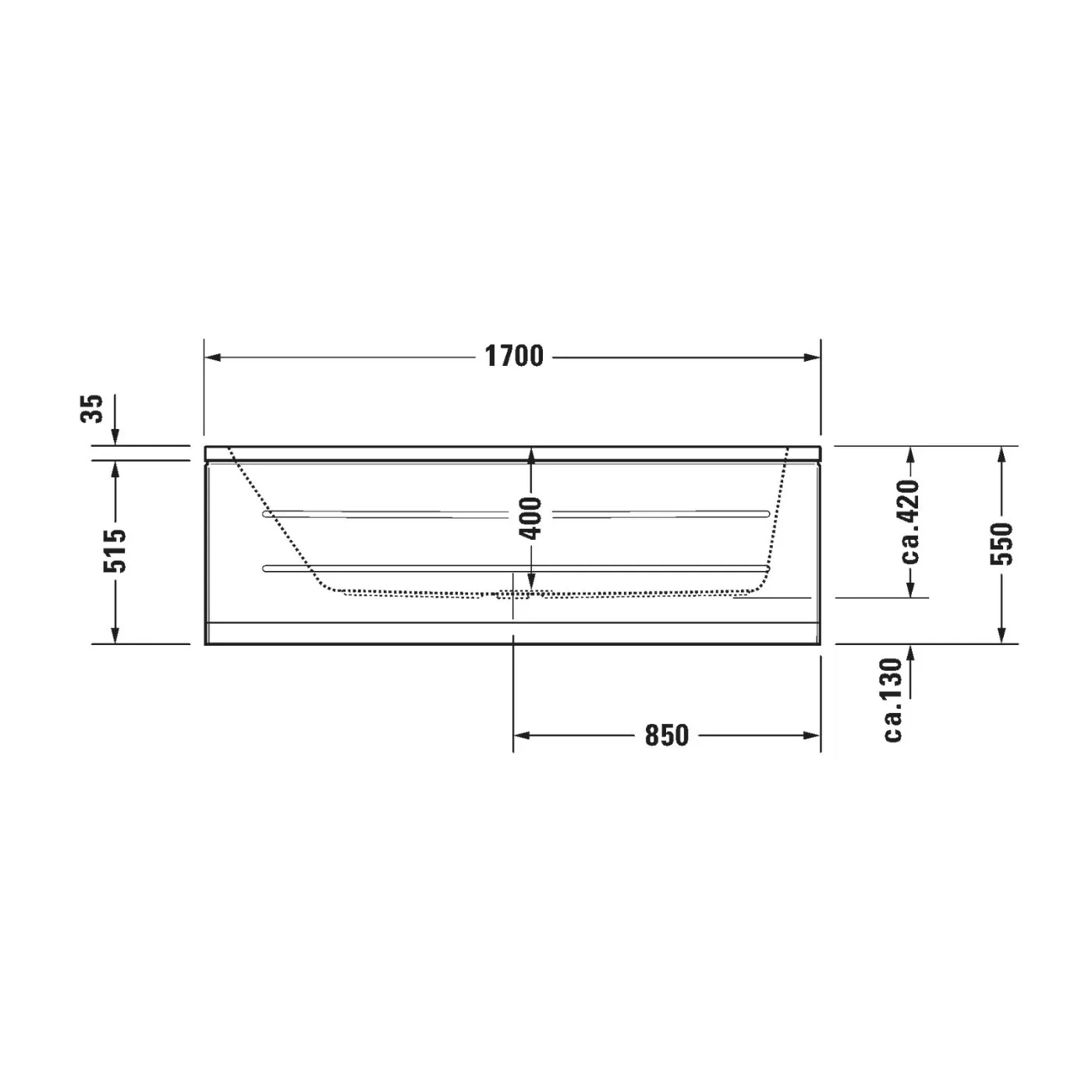 Bồn tắm dựa tường massage 1700x750mm-D-Code