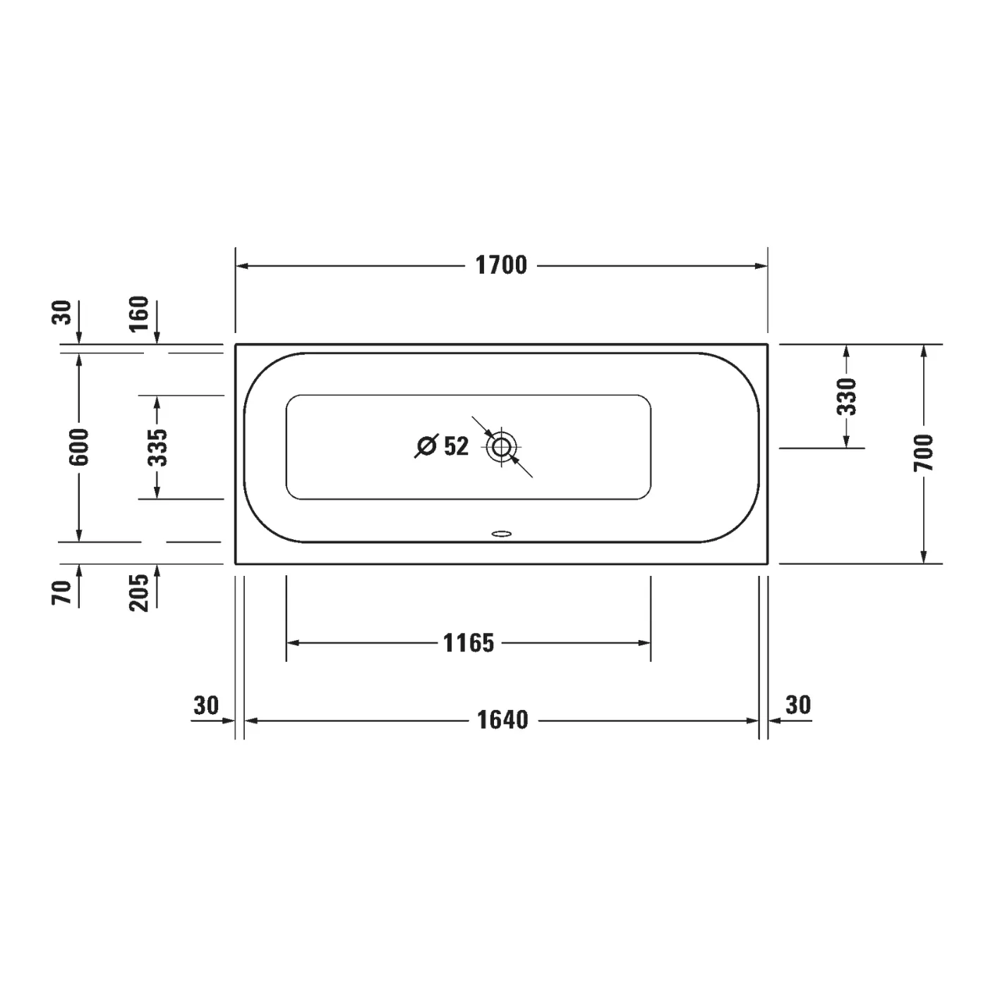 Bồn tắm xây 1700 x 700mm - Happy D.2