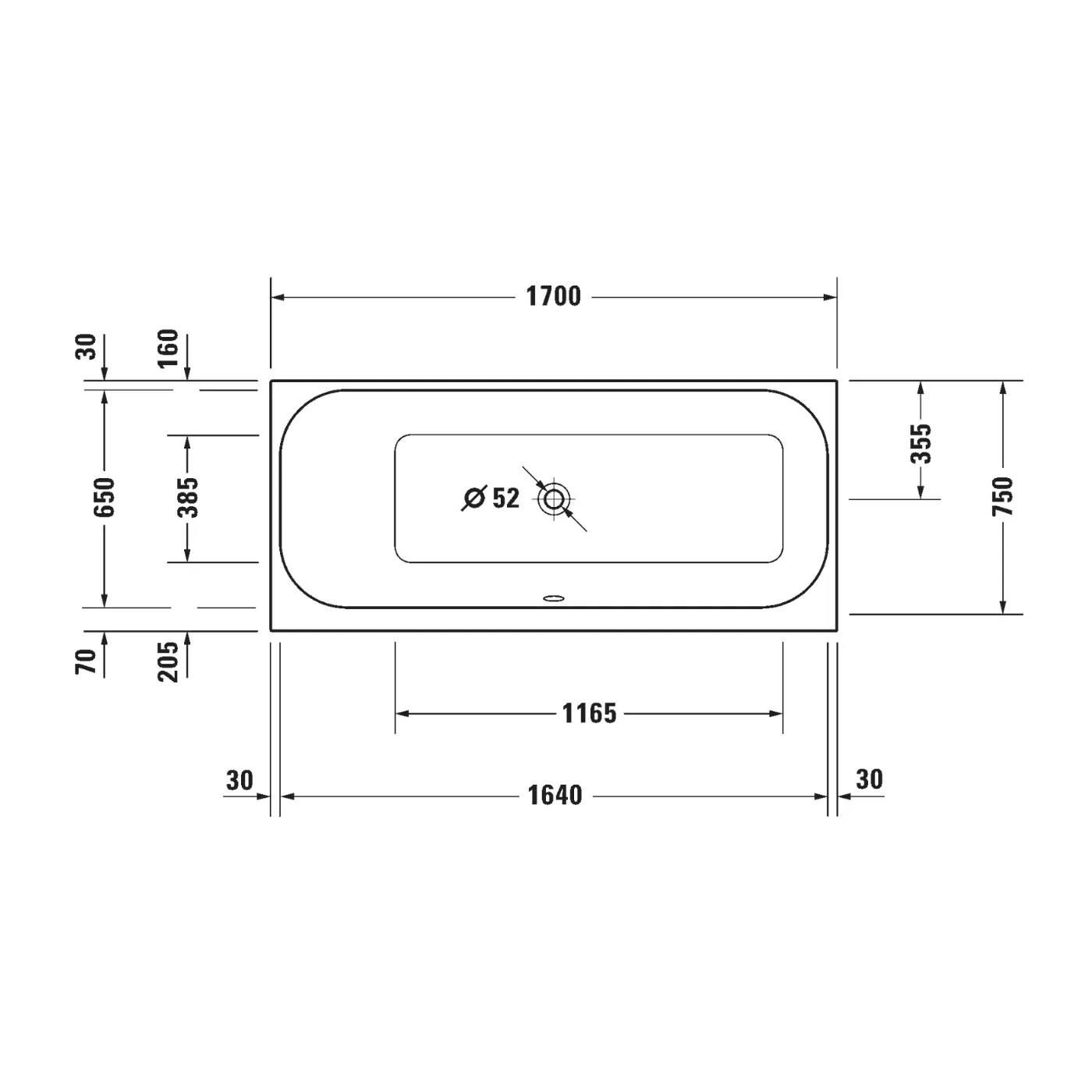 Bồn tắm massage sục khí 1700 x 750mm - Happy D.2