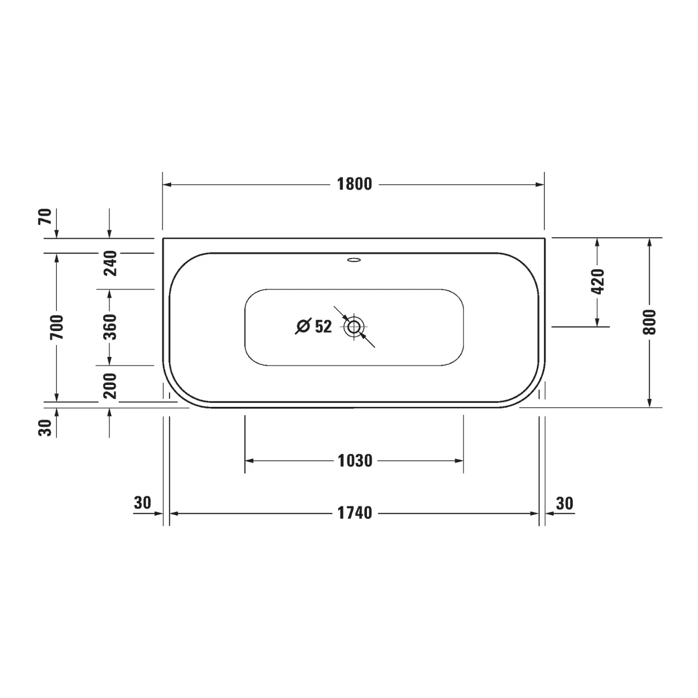 Bồn tắm massage sục khí 1800 x 800mm - Happy D.2 Plus