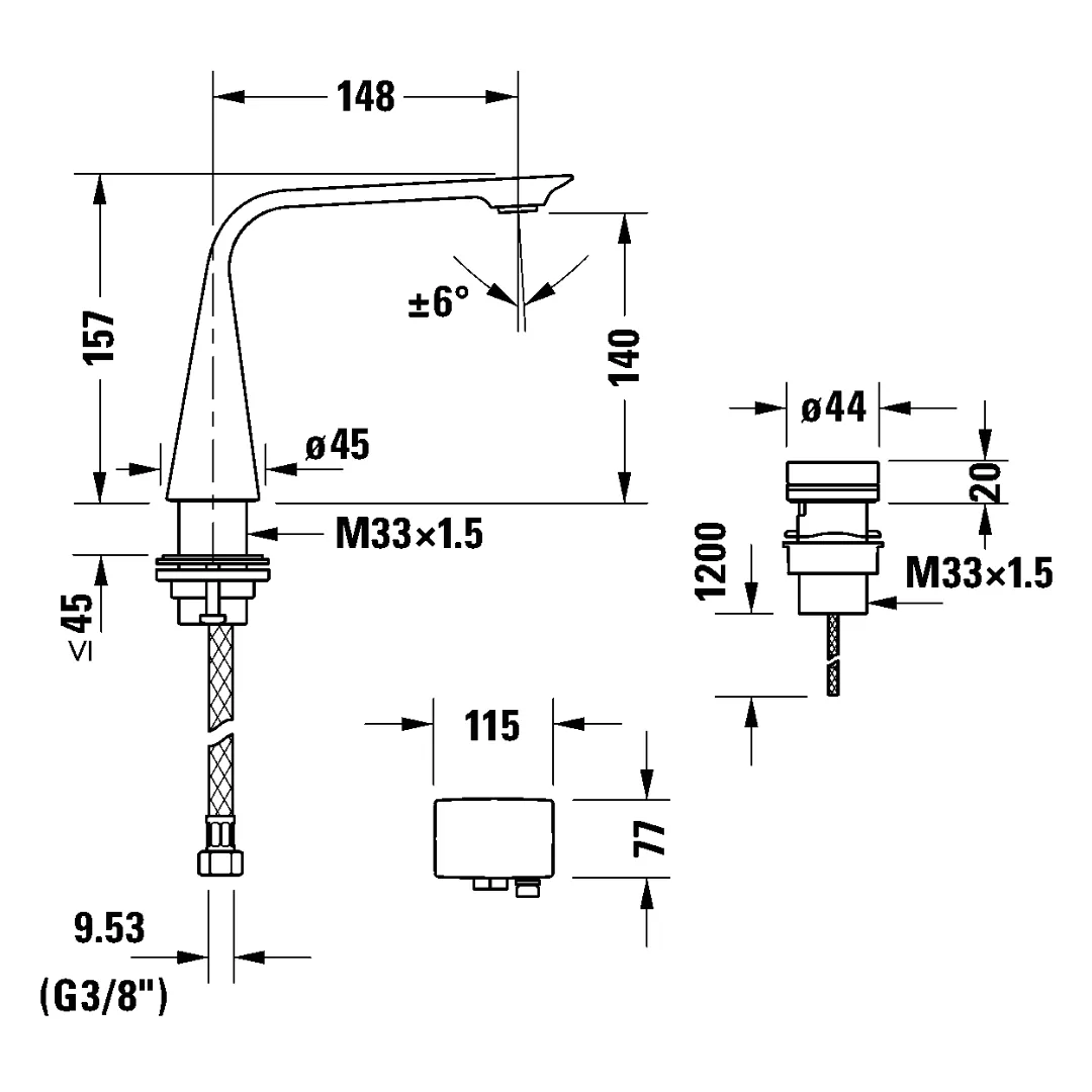 Vòi chậu điện tử 2 lỗ size M - D.1