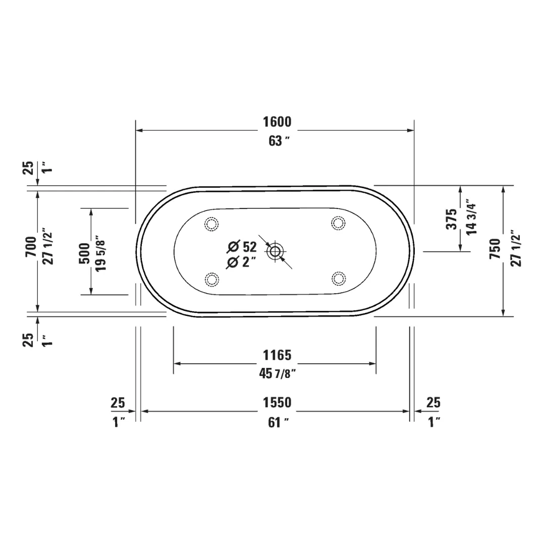 Bồn tắm đặt sàn 1600 x 750mm D-Neo