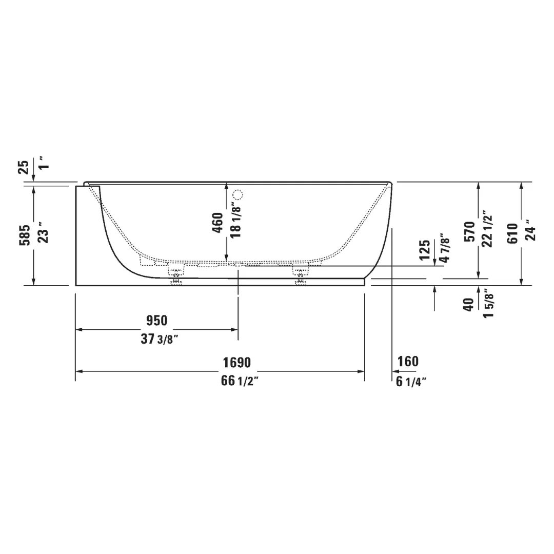 Bồn tắm dựa tường massage sục khí  1850 x 950 mm - LUV