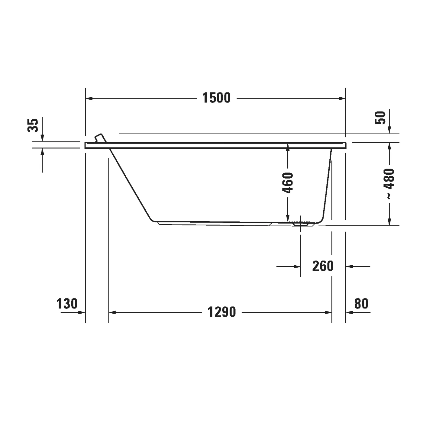 Bồn tắm xây 1500 x 750 mm - Starck Tubs