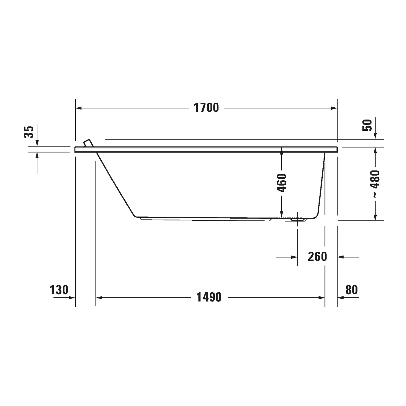 Bồn tắm xây 1700 x 800 mm - Starck Tubs