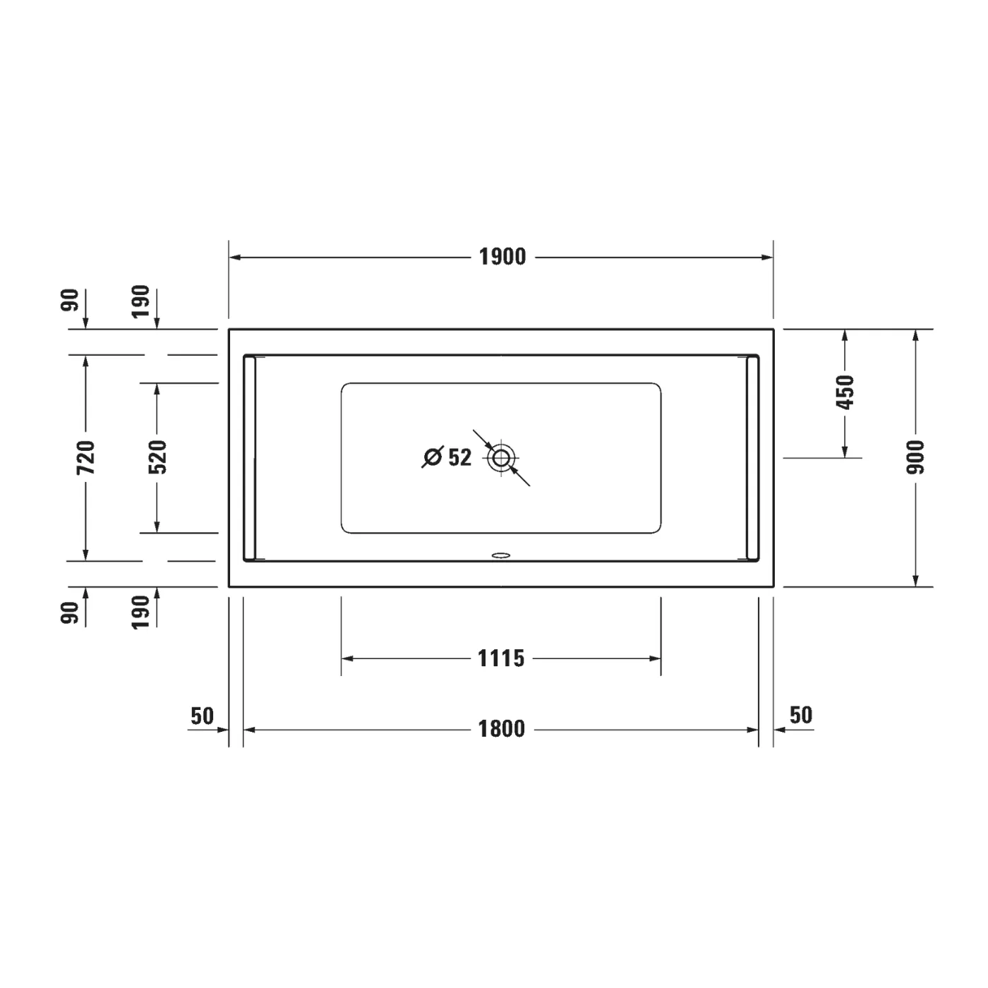 Bồn tắm xây 1900 x 900 mm - Starck Tubs