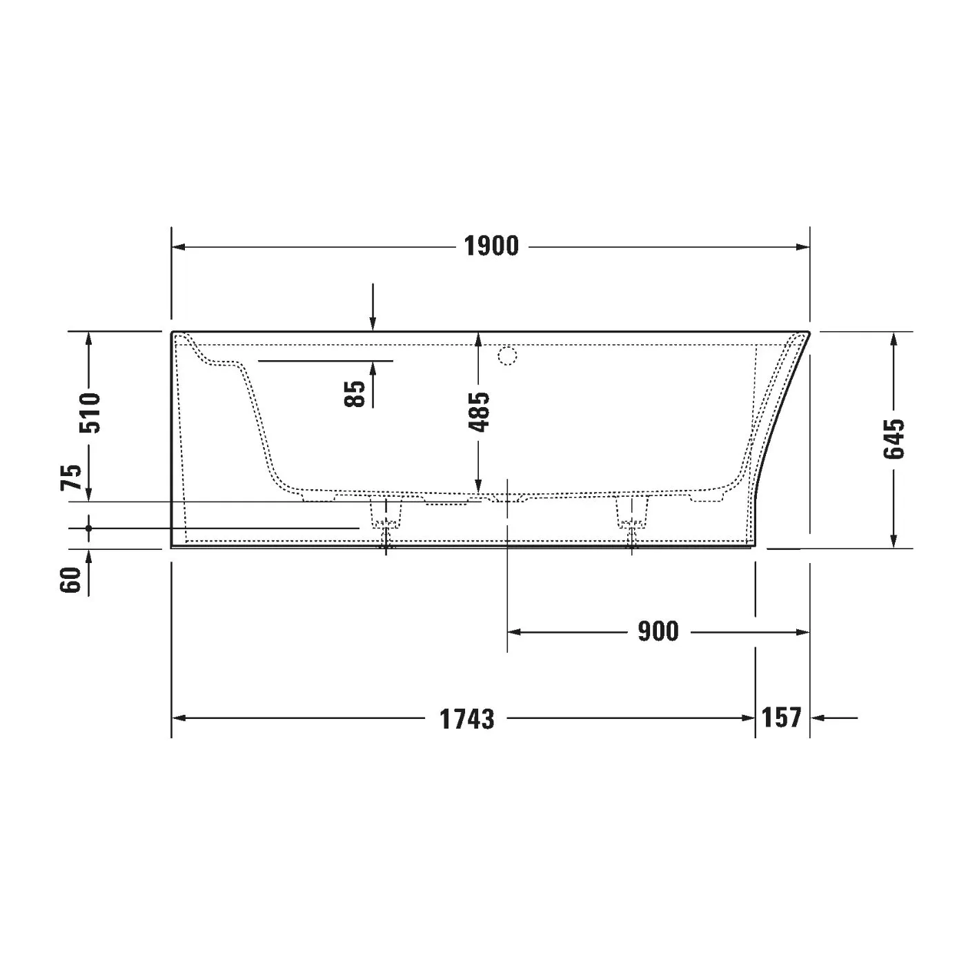 Bồn tắm dựa tường massage sục khí 1900x900mm - Cape Cod