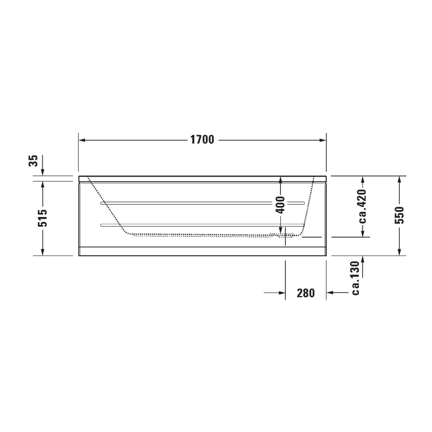 Bồn tắm dựa tường massage 1700x750mm-D-Code