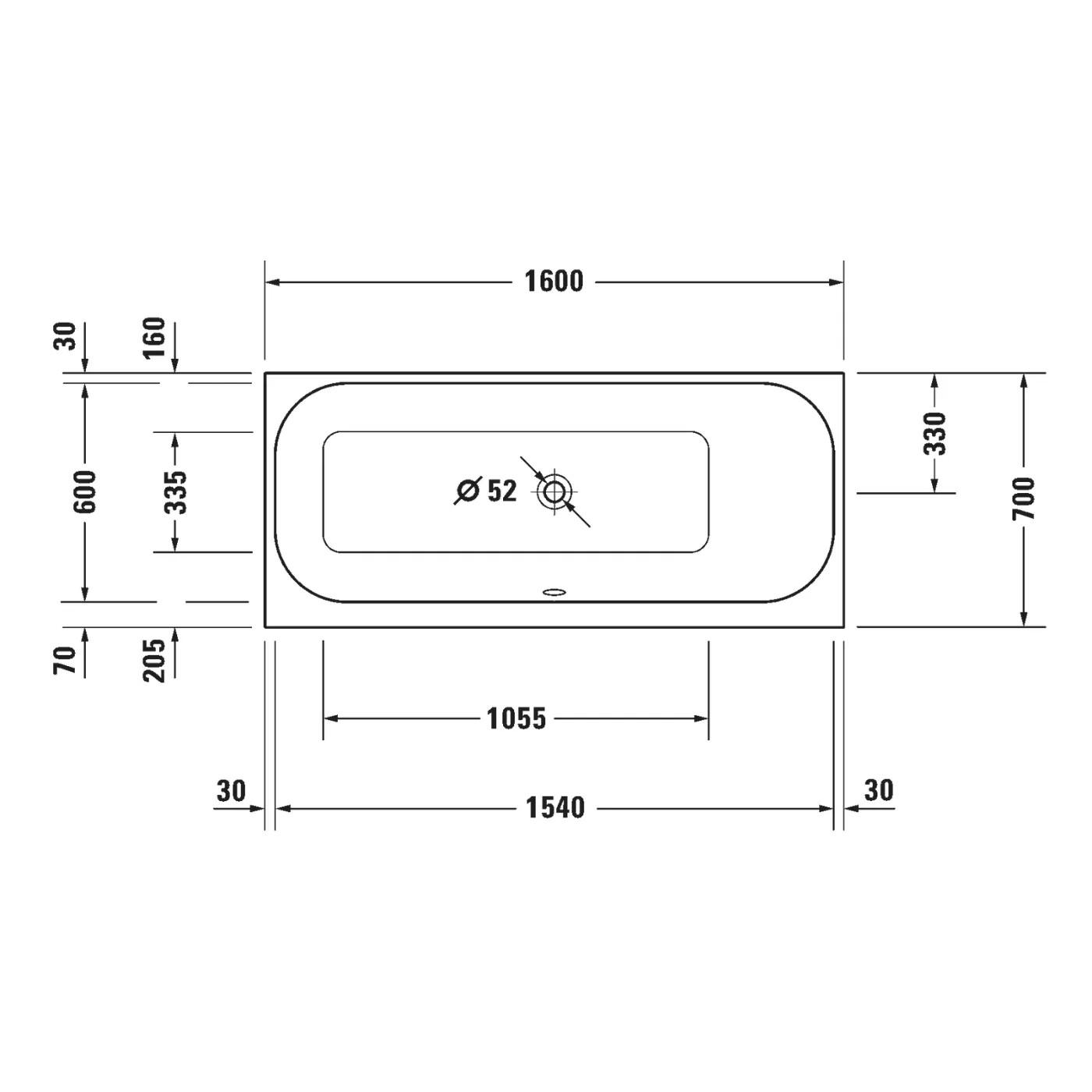 Bồn tắm xây 1600 x 700mm - Happy D.2