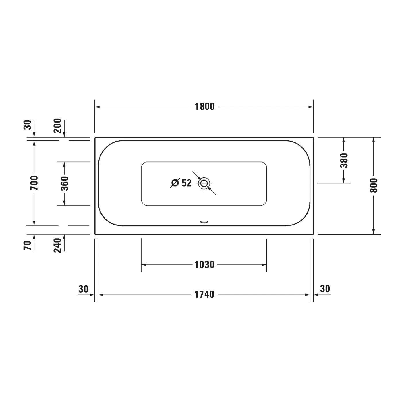 Bồn tắm xây 1800 x 800mm - Happy D.2