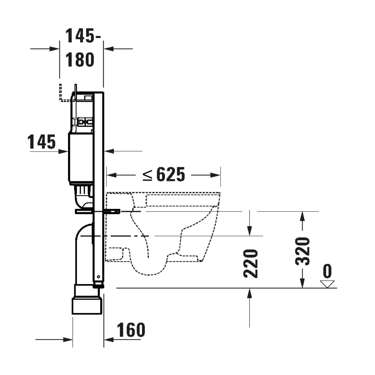 Két nước thấp âm tường, xả kép 6 lít, xả Tự động xả trước - Durasystem