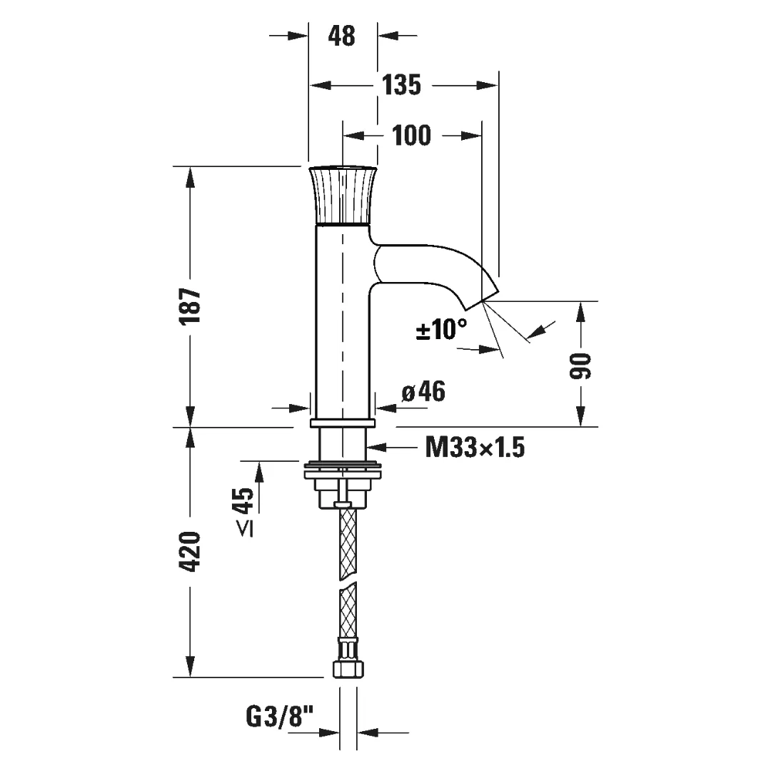 Vòi chậu size S 187mm tích hợp bọt khí, giới hạn nhiệt độ -  White Tulip