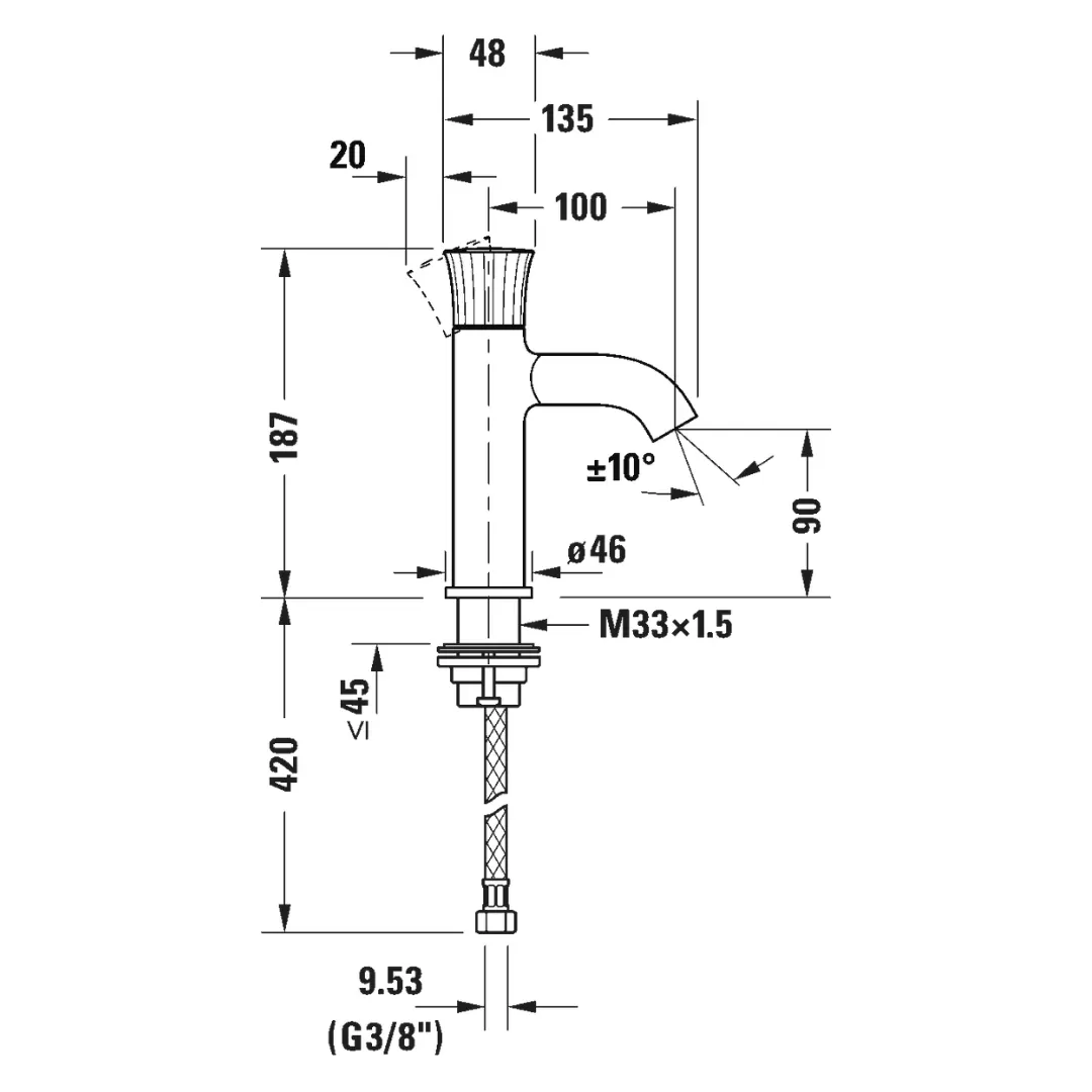 Vòi chậu size S 187mm tích hợp bọt khí, giới hạn nhiệt độ -  White Tulip